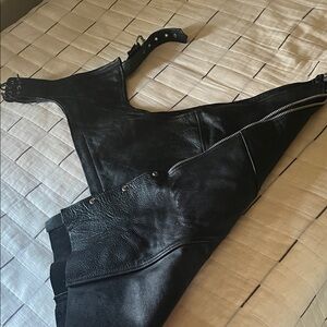 Black Leather Chaps with Zipper Detail